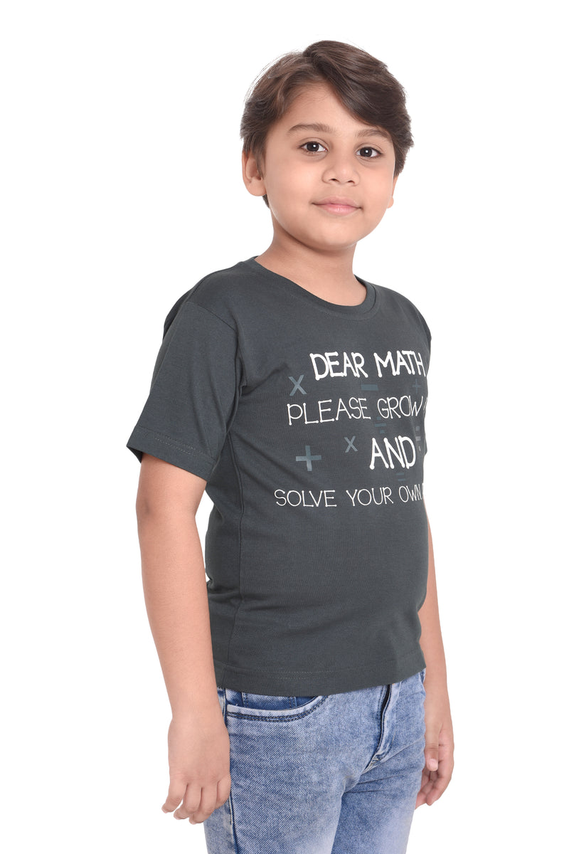 NEO GARMENTS Boys Cotton Round Neck Half sleeves T-Shirt - DEAR MATH PLEASE GROW UP AND SOLVE YOUR OWN PROBLEMS | SIZE FROM 7YRS TO 14YRS