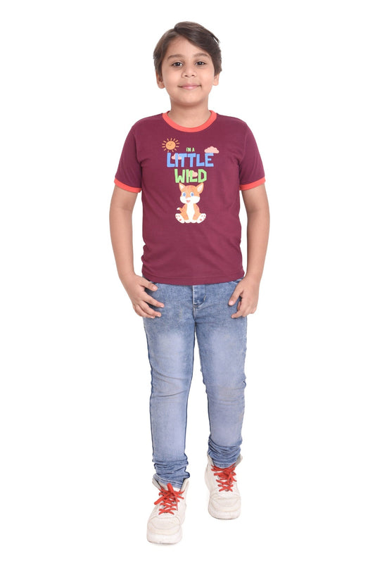 Boys & Girls Round Neck Cotton T-shirt with littlr wild print , front view