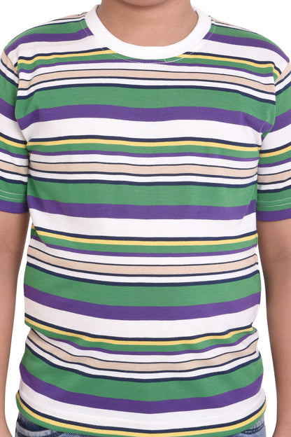 Neo Garments Boys Round Neck Cotton Striped T-Shirt. Multicolor. | SIZE FROM 7YRS TO 14YRS