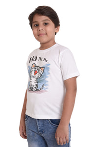 NEO GARMENTS Kids Unisex Round Neck Printed Cotton T-shirt - CAT Ha Ha Ha | SIZE FROM 1 YRS TO 7 YRS.