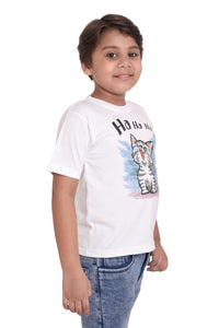 NEO GARMENTS Kids Unisex Round Neck Printed Cotton T-shirt - CAT Ha Ha Ha | SIZE FROM 1 YRS TO 7 YRS.