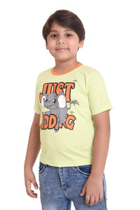 NEO GARMENTS Kids Unisex Round Neck Printed Cotton T-shirt - JUST KIDDING | SIZE FROM 1 YRS TO 7 YRS.