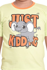 NEO GARMENTS Kids Unisex Round Neck Printed Cotton T-shirt - JUST KIDDING | SIZE FROM 1 YRS TO 7 YRS.