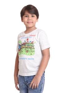 NEO GARMENTS Kids Unisex Round Neck Printed Cotton T-shirt - मामाच्या गावाला जाऊया | SIZE FROM 1 YRS TO 7 YRS.