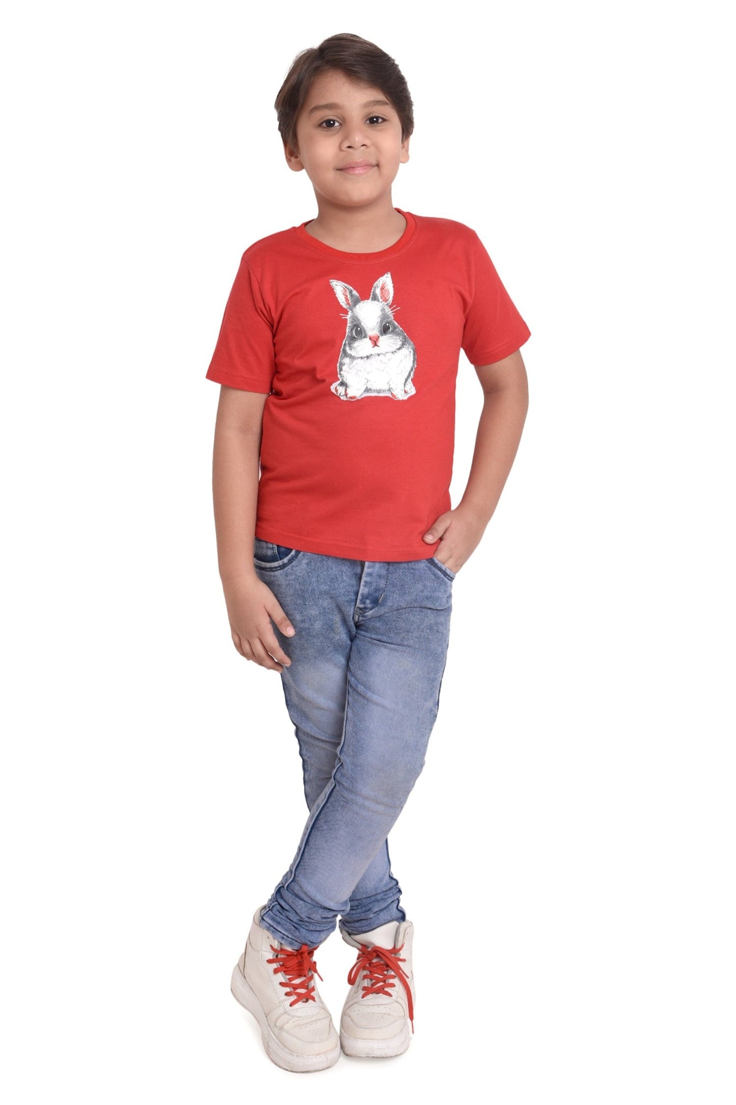Boys & Girls Round Neck Cotton T-shirt with  BUNNY RABBIT print, front view