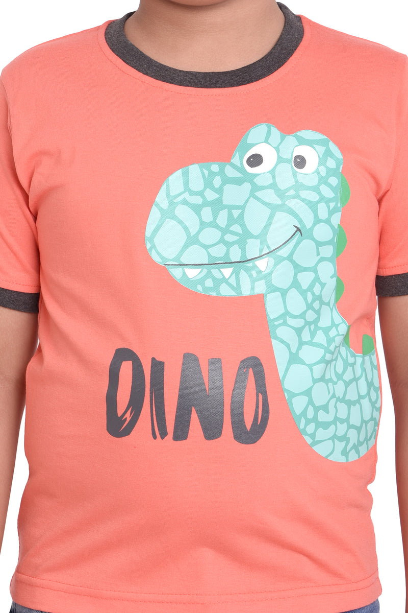 NEO GARMENTS Kids Unisex Round Neck Printed Cotton T-shirt - DINO. | SIZE FROM 1YRS TO 7YRS.