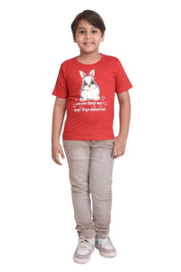 Kids Unisex Round Neck Printed Cotton T-shirt - ससा ससा दिसतो कसा ? कापूस पिंजून ठेवलाय जसा, front view