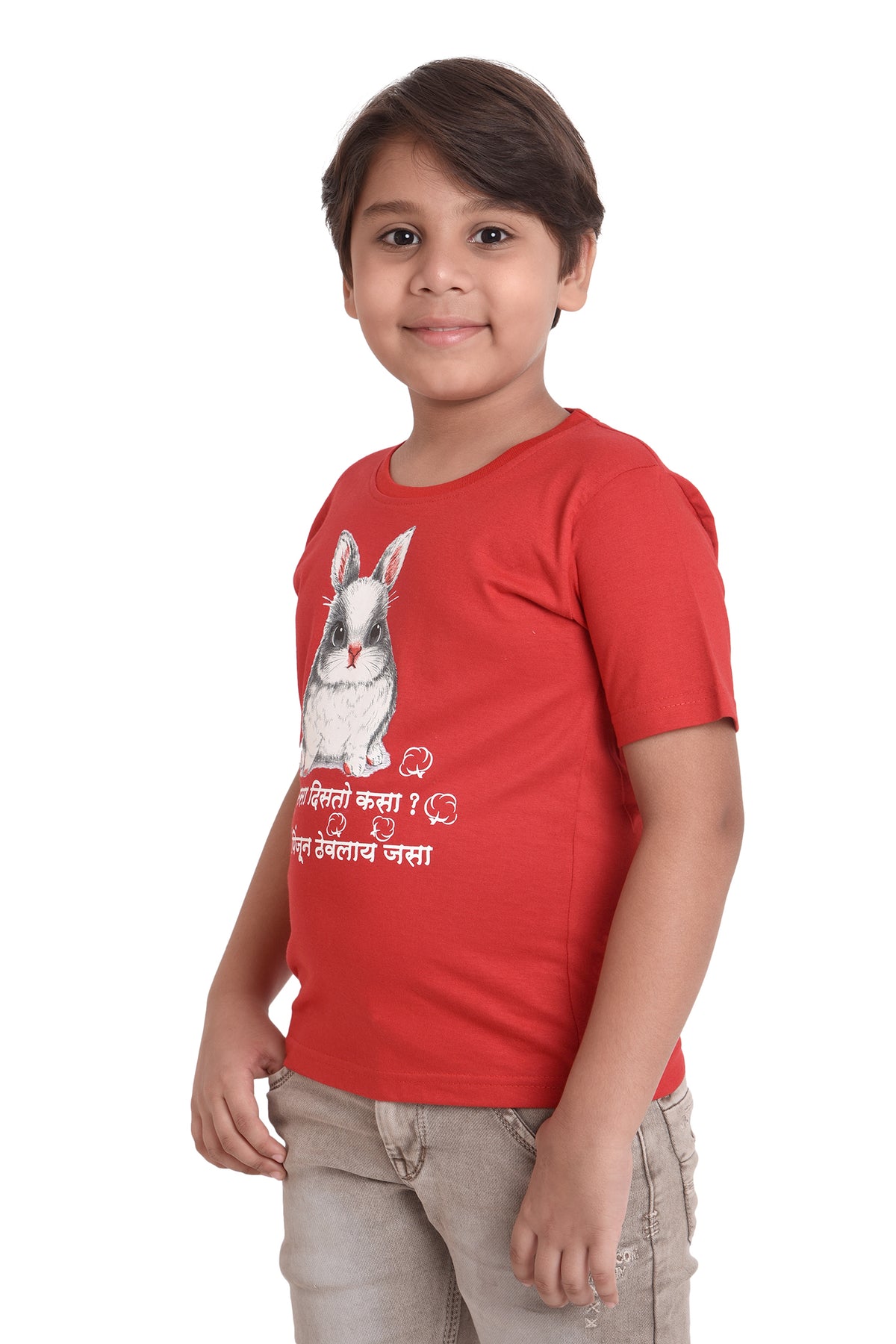 NEO GARMENTS Kids Unisex Round Neck Printed Cotton T-shirt - ससा ससा दिसतो कसा ? कापूस पिंजून ठेवलाय जसा | SIZE FROM 1 YRS TO 7 YRS.