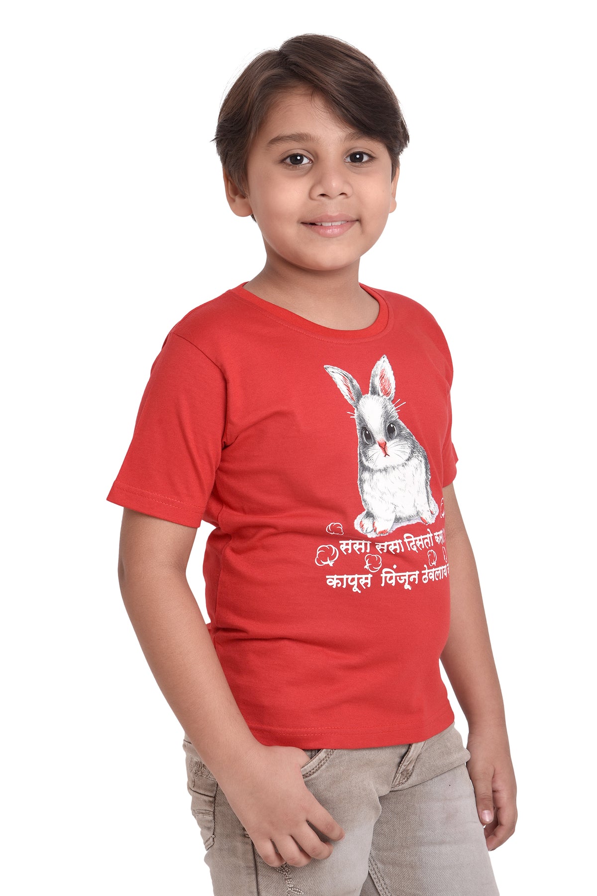 NEO GARMENTS Kids Unisex Round Neck Printed Cotton T-shirt - ससा ससा दिसतो कसा ? कापूस पिंजून ठेवलाय जसा | SIZE FROM 1 YRS TO 7 YRS.