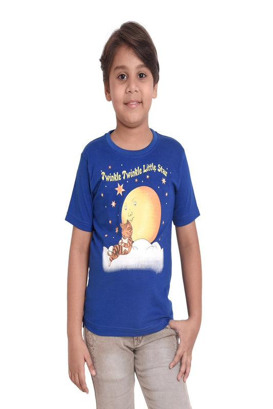 Kids Unisex Round Neck Printed Cotton T-shirt with TWINKLE TWINKLE LITTLE STAR printed, front view