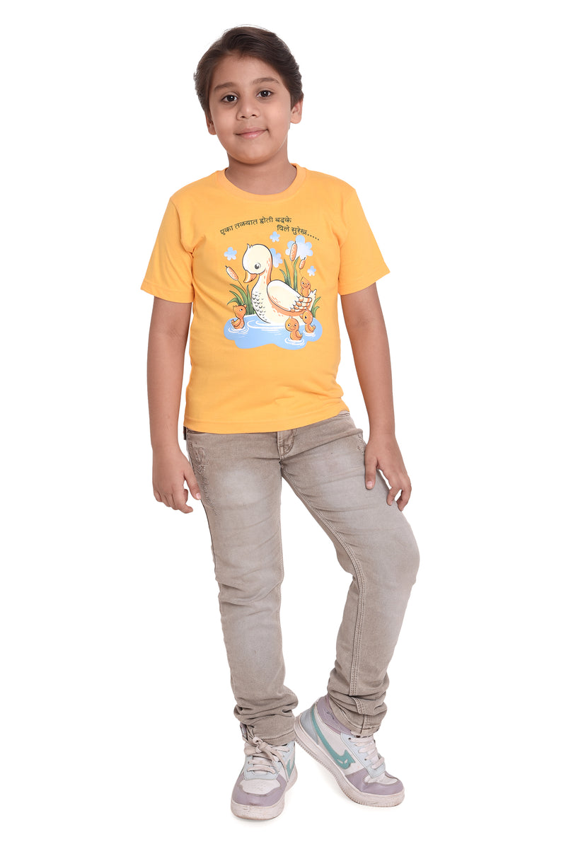 NEO GARMENTS Kids Unisex Round Neck Printed Cotton T-shirt - एका तळयात होती बदके पिले सुरेख.. | SIZE FROM 1 YRS TO 7 YRS.