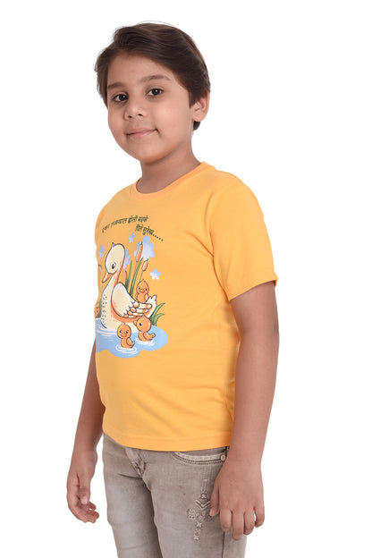 NEO GARMENTS Kids Unisex Round Neck Printed Cotton T-shirt - एका तळयात होती बदके पिले सुरेख.. | SIZE FROM 1 YRS TO 7 YRS.
