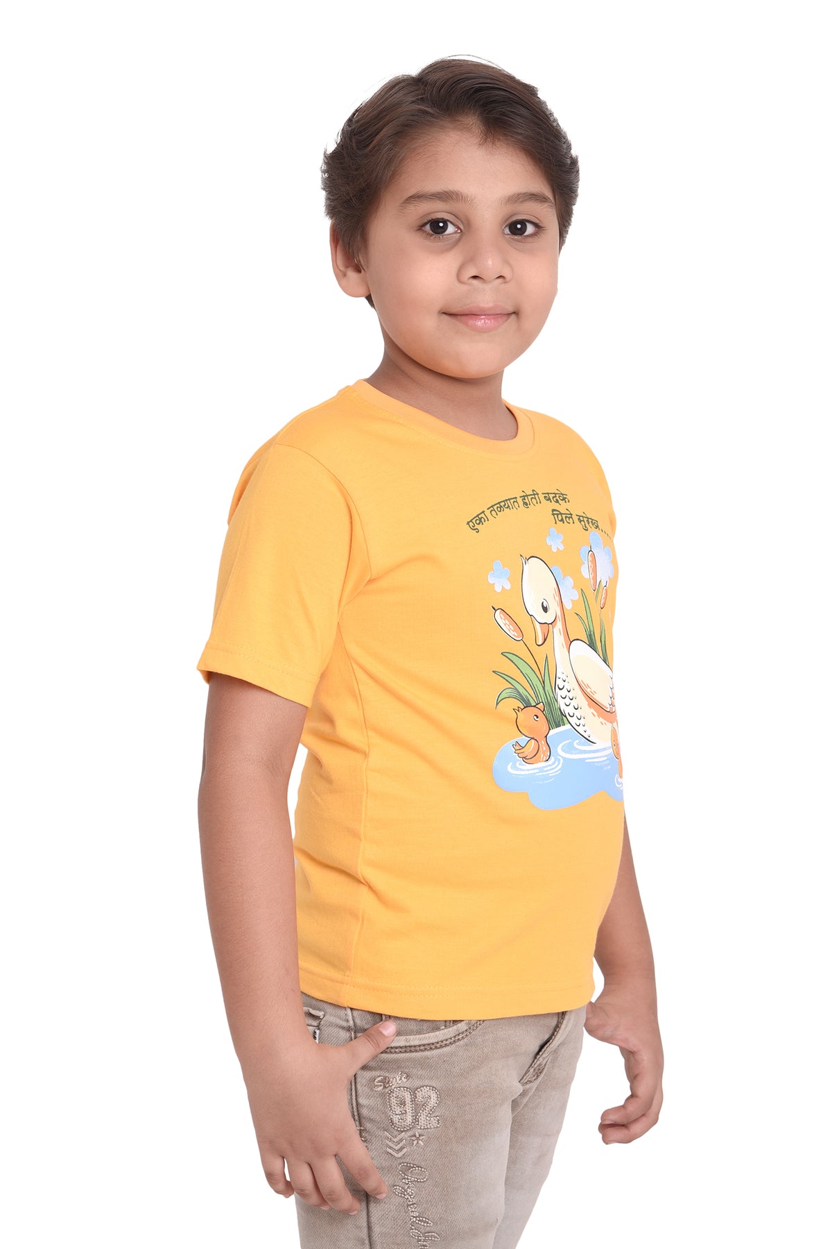 NEO GARMENTS Kids Unisex Round Neck Printed Cotton T-shirt - एका तळयात होती बदके पिले सुरेख.. | SIZE FROM 1 YRS TO 7 YRS.