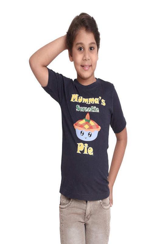 Kids Unisex Round Neck Printed Cotton T-shirt - MUMMA'S SWEETIE PIE, front view