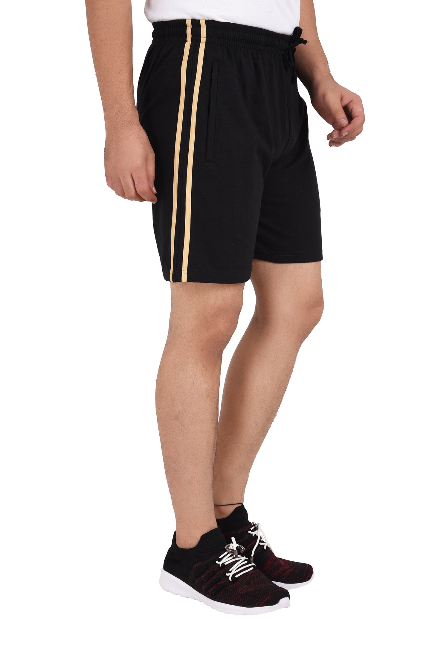 NEO GARMENTS Men’s Cotton Stripped Chain Pockets Long Shorts. | BLACK | SIZES FROM M TO 7XL.