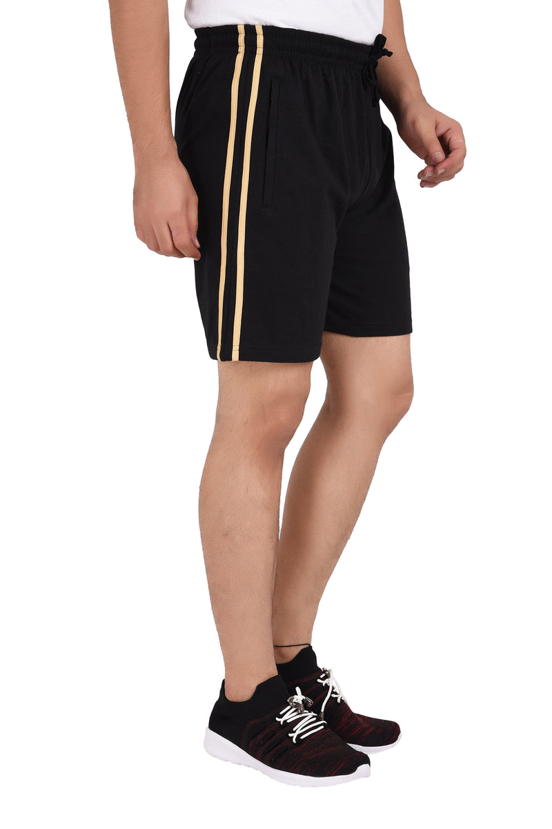 NEO GARMENTS Men’s Cotton Stripped Chain Pockets Long Shorts. | BLACK | SIZES FROM M TO 7XL.