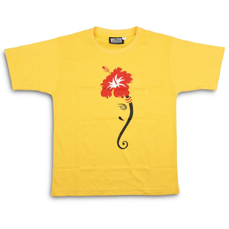 BOYS ROUND NECK HALF SLEEVE COTTON GANPATI T-SHIRT , front view