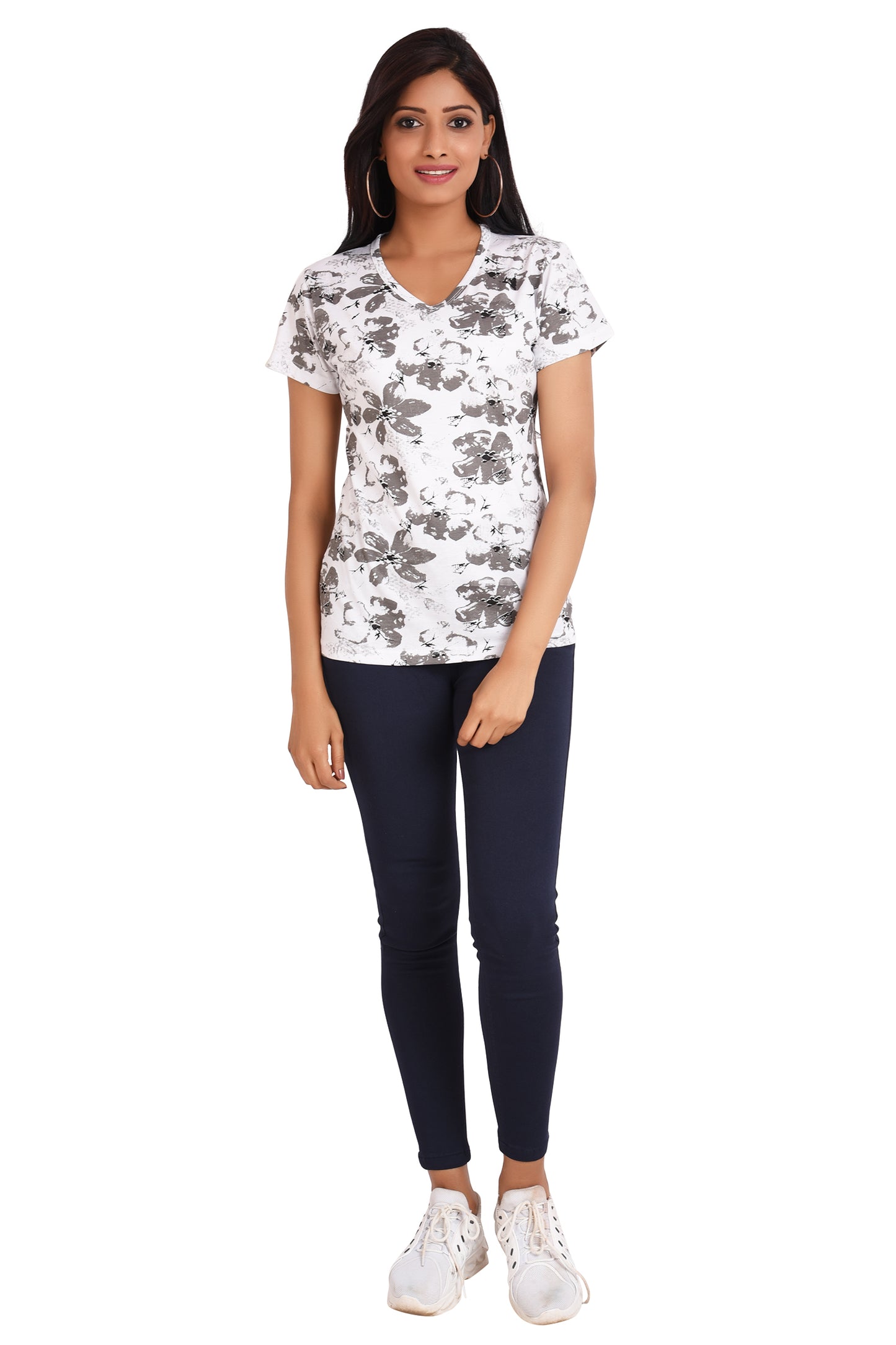 NEO GARMENTS Women's Cotton Round Neck PLUS size All Over Print T-shirt | FLOWERS | SIZE FROM S-32" TO 8XL-52".