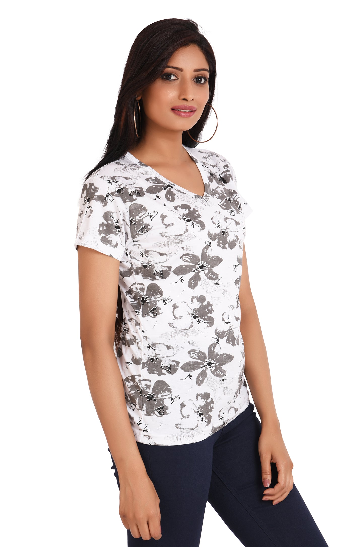 NEO GARMENTS Women's Cotton Round Neck PLUS size All Over Print T-shirt | FLOWERS | SIZE FROM S-32" TO 8XL-52".