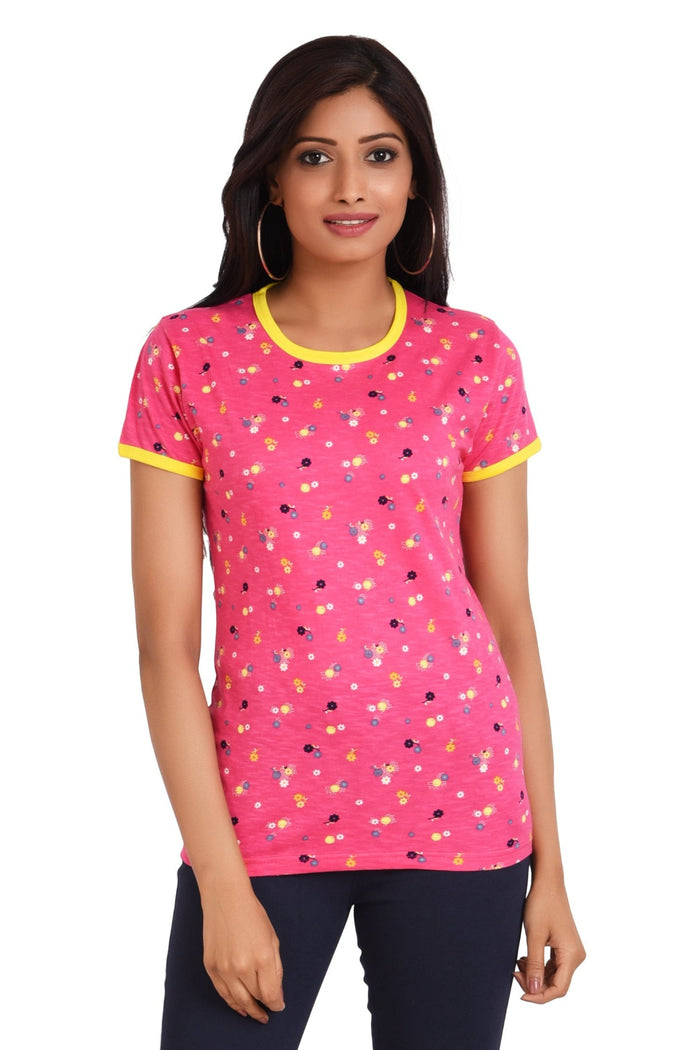 Women's Cotton Round Neck All Over Print T-shirt - FLOWERS | SIZE FROM  -32" TO 3XL-42"