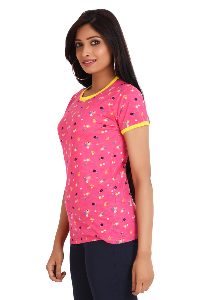 Women's Cotton Round Neck All Over Print T-shirt - FLOWERS | SIZE FROM  -32" TO 3XL-42"