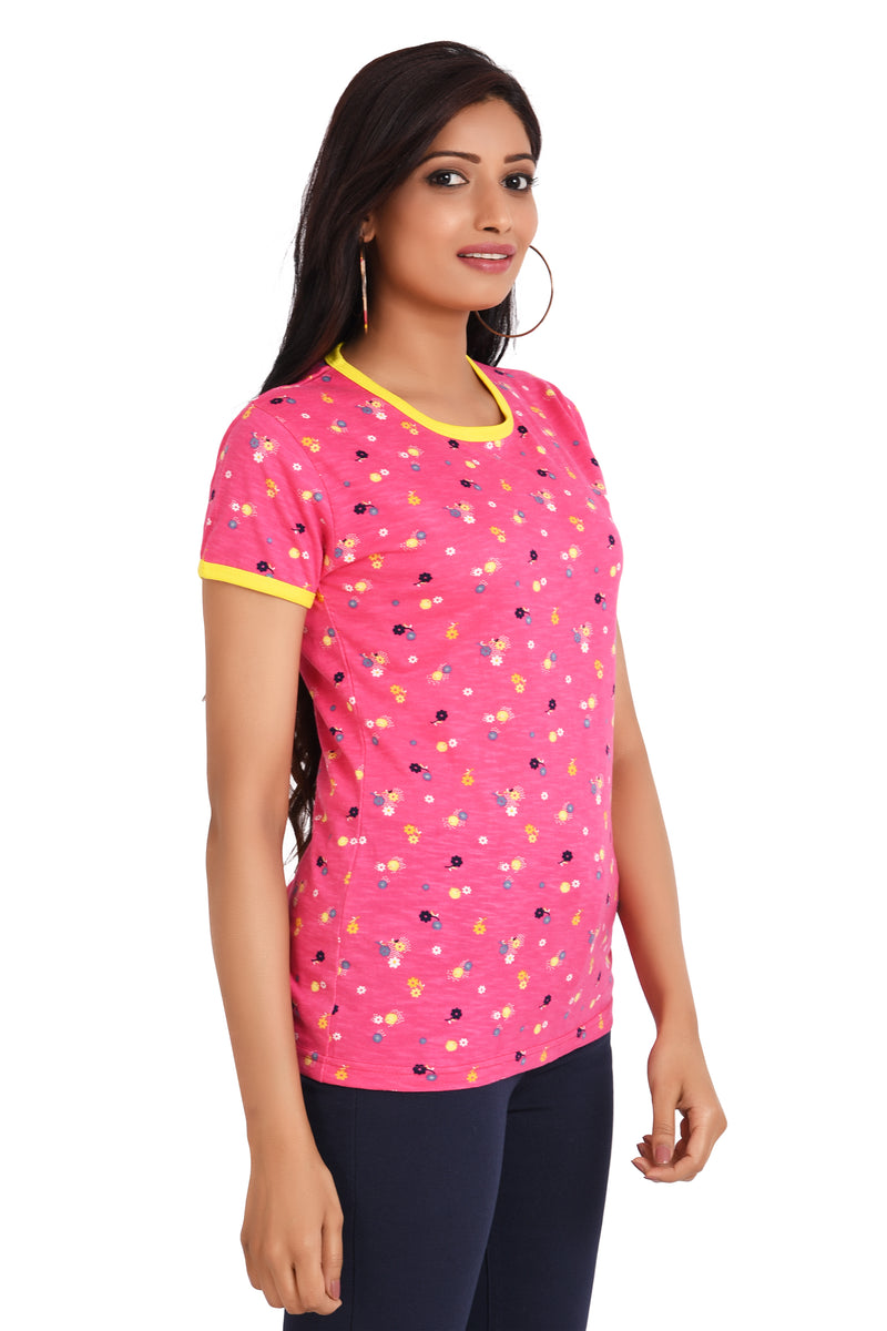 Women's Cotton Round Neck All Over Print T-shirt - FLOWERS | SIZE FROM  -32" TO 3XL-42"