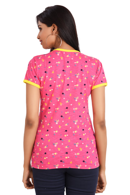 NEO GARMENTS Women's Cotton Round Neck All Over Print T-shirt - FLOWERS | SIZE FROM  -32" TO 8XL-52"