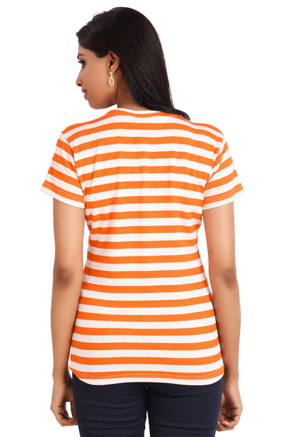 NEO GARMENTS Women's Polyester Slim Fit V Neck Stripe T-shirt. | SIZES - S - 32" TO 3XL - 42"