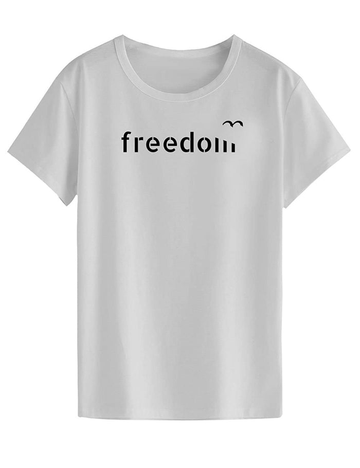 Women's Cotton Round Neck T-shirt - FREEDOM , front view