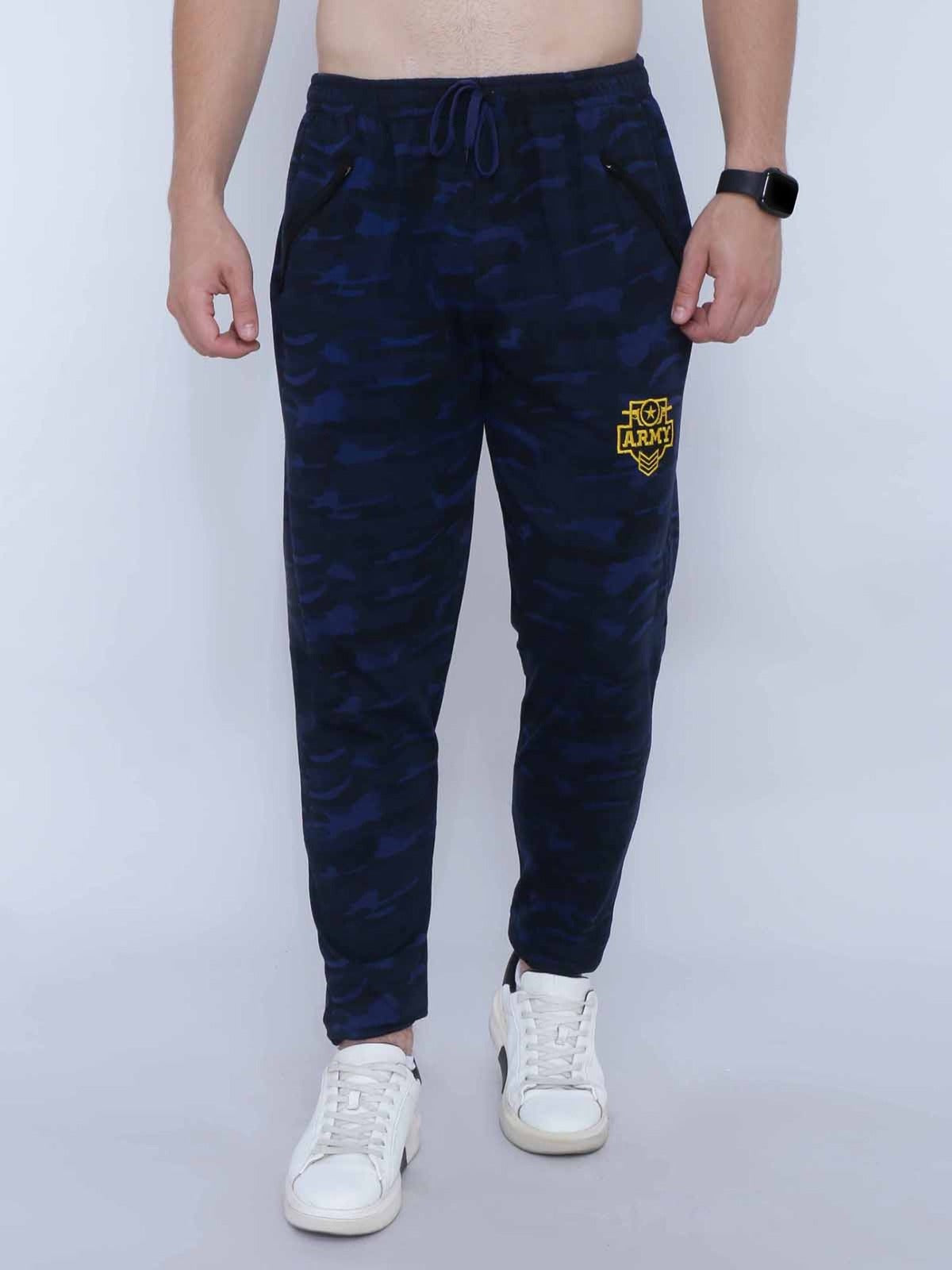 Men's Cotton Camouflage Track Pant. | BLUE-BLACK, front view