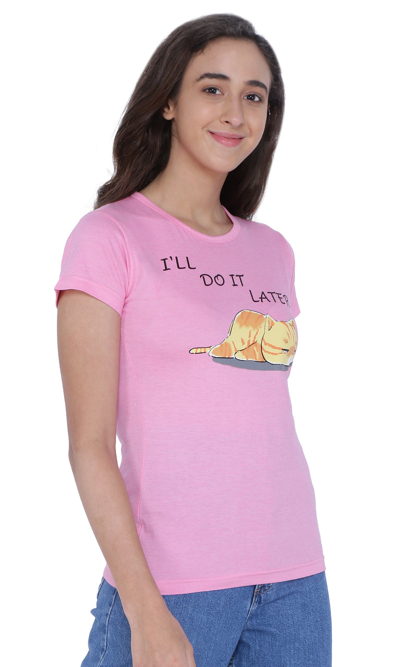 NEO GARMENTS Women's Cotton Round Neck T-shirt - I'LL DO IT LATER | SIZE FROM S-32" TO 3XL-42"