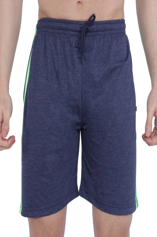 Men’s Cotton Long Shorts. (stripe) | BLUE , front view