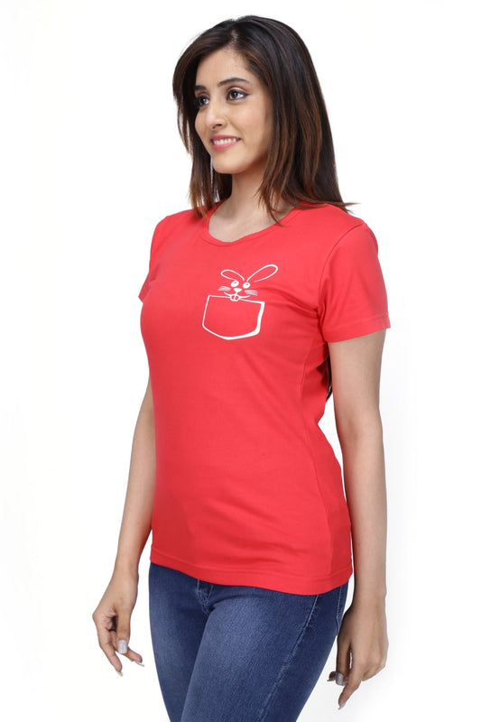 Women's Cotton Round Neck T-shirt -RABBIT , front view