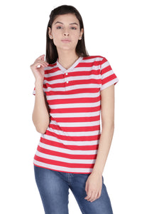 NEO GARMENTS WOMEN STRIPED GLOW BUTTON UP V-NECK T-SHIRT | SIZE FROM - XS - 30" TO L - 36".