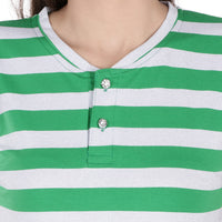 NEO GARMENTS WOMEN STRIPED GLOW BUTTON UP V-NECK T-SHIRT | SIZE FROM - XS - 30" TO L - 36".