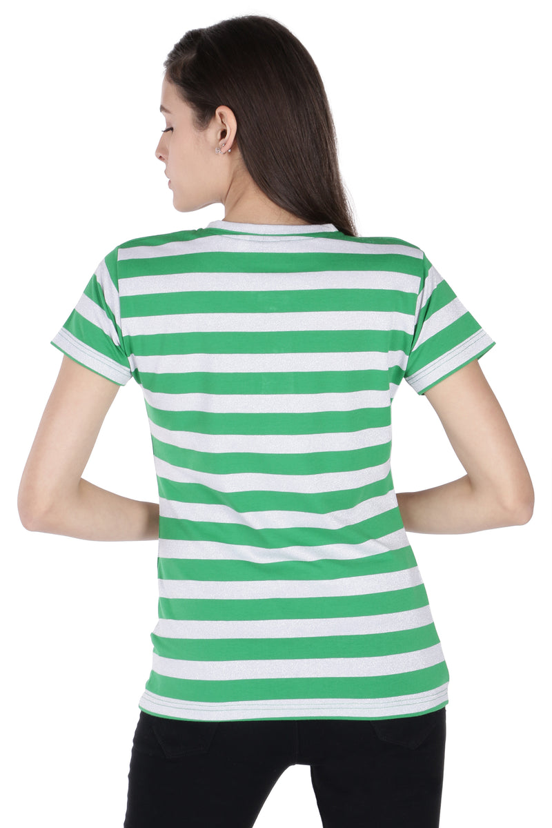 NEO GARMENTS WOMEN STRIPED GLOW BUTTON UP V-NECK T-SHIRT | SIZE FROM - XS - 30" TO L - 36".