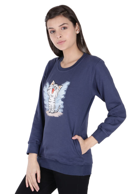 Neo Garments Women's Cotton Fashion Pullover Sweatshirt with Pockets | CAT Ha HaHa | SIZES - S - 36" TO 3XL - 46"