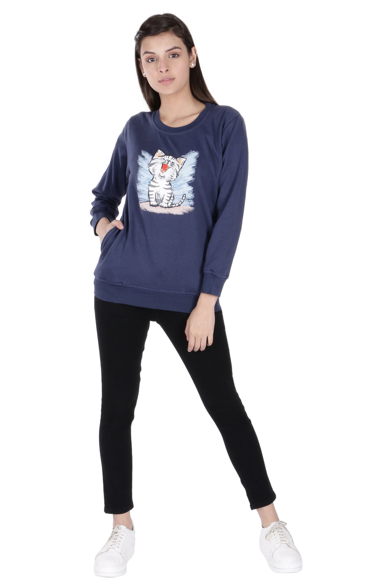 Neo Garments Women's Cotton Fashion Pullover Sweatshirt with Pockets | CAT Ha HaHa | SIZES - S - 36" TO 3XL - 46"