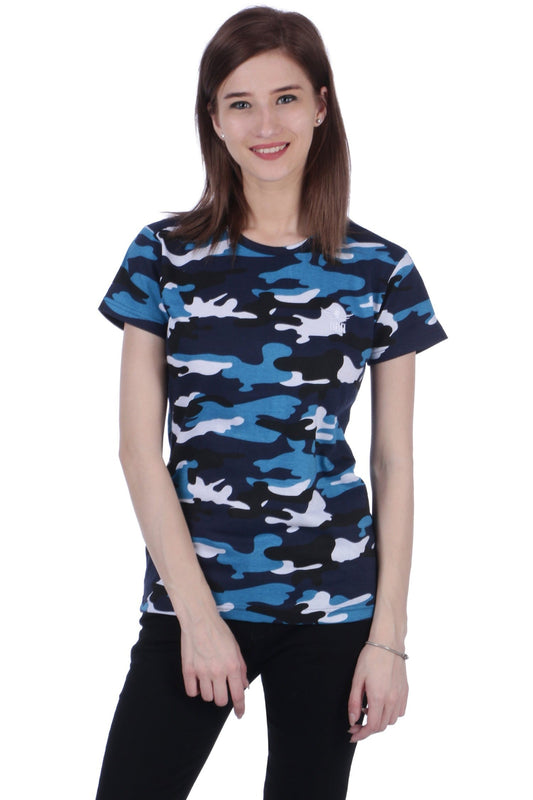Women's Camouflage Cotton Round Neck T-Shirt , front view