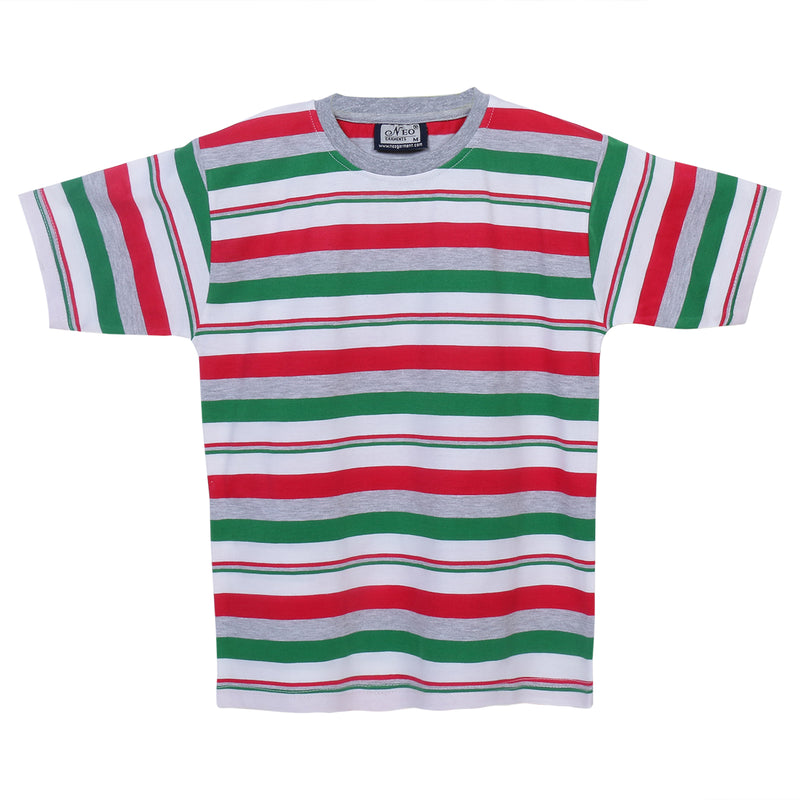 Boys Round Neck Cotton Striped T-Shirt, front view