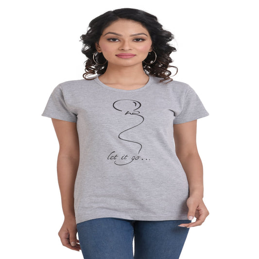 Women's Cotton Round Neck Half Sleeve T-shirt - LET IT GO , front view