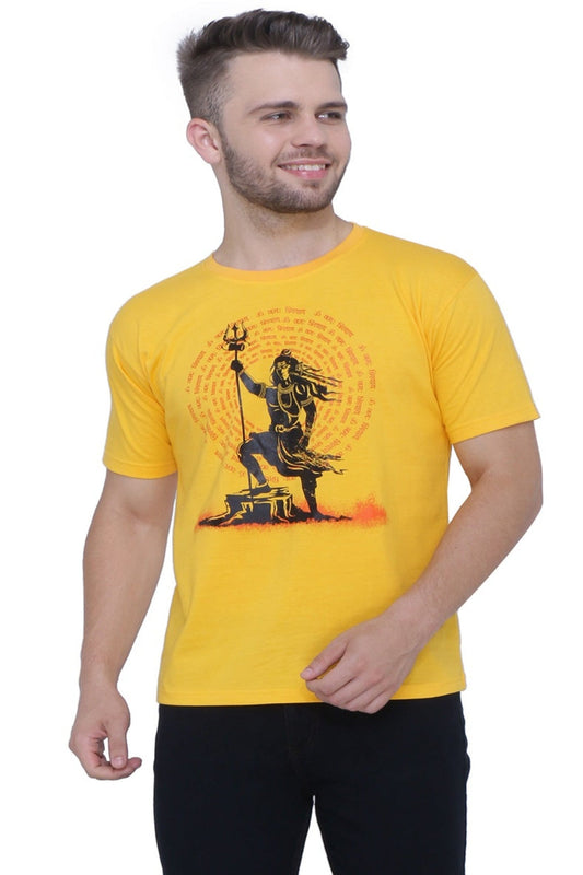 Men's Cotton Round Neck Half Sleeve T-Shirt with Mahadev printed, front view