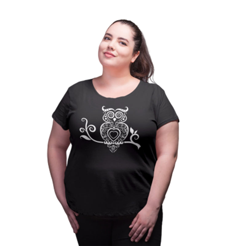 NEO GARMENTS Women's Cotton Round Neck PLUS size T-shirt - OWL | SIZE FROM S-32" to 8X -52"