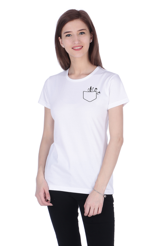 Women's Cotton Round Neck T-shirt - JUMPING PENGUIN , front view