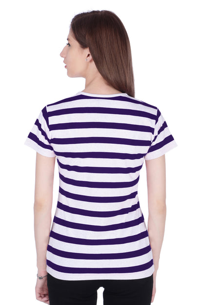 NEO GARMENTS Women's Multi-colored Half Sleeve Cotton Round Neck Stripe T-shirt  | SIZE FROM S-32" TO 3XL-42"