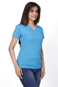 Women's Multi-colored Half Sleeve Cotton V-Neck Striped T-Shirt | SIZE FROM S-32" TO 3XL - 42"