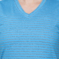 Women's Multi-colored Half Sleeve Cotton V-Neck Striped T-Shirt | SIZE FROM S-32" TO 3XL - 42"