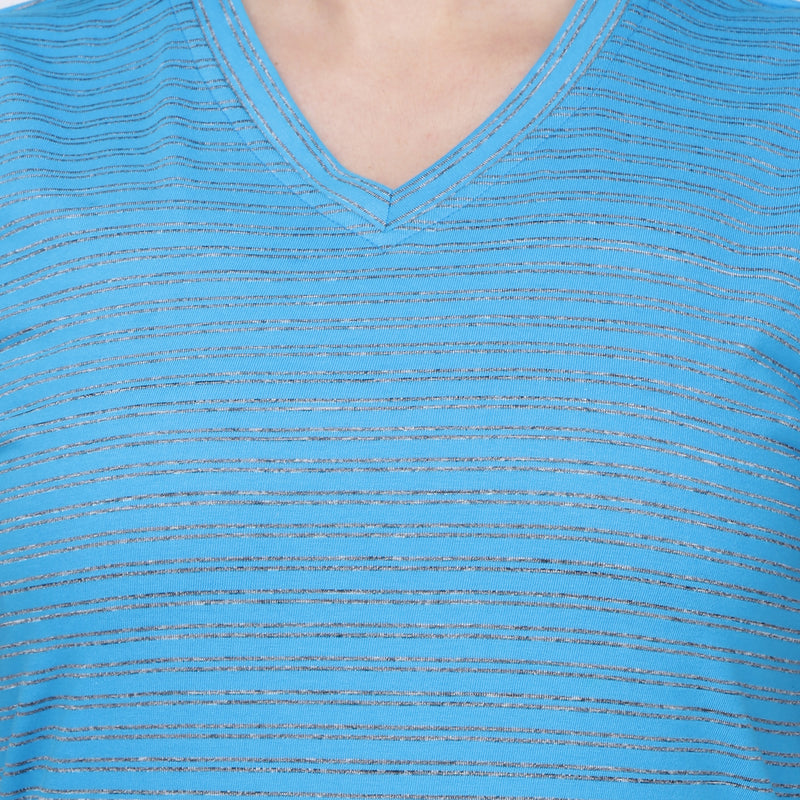 Women's Multi-colored Half Sleeve Cotton V-Neck Striped T-Shirt | SIZE FROM S-32" TO 3XL - 42"