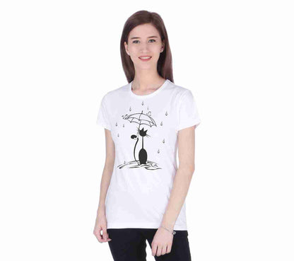 NEO GARMENTS Women's Cotton Round Neck T-shirt - UMBRELLA CAT. | SIZE FROM S-32" TO 3XL-42"